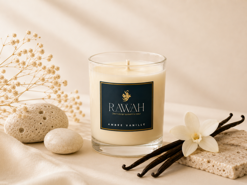 Bougie artisanale personnalisée Ambre Vanille Rawah