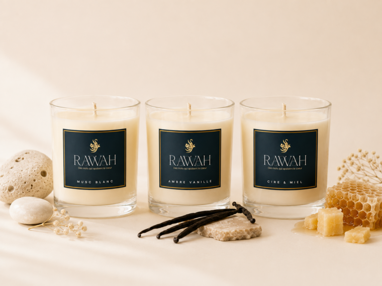 Collection bougies artisanales personnalisées Rawah